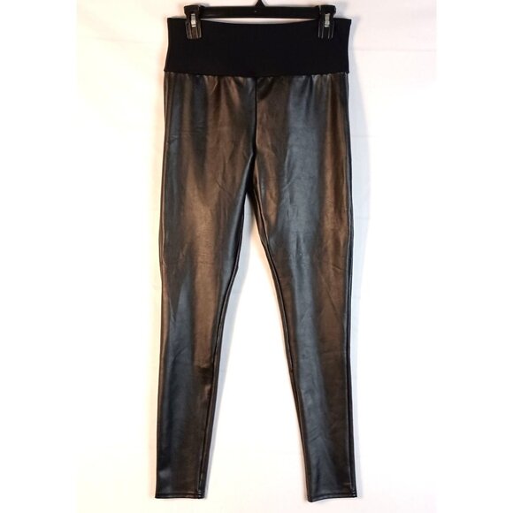 Assets by Spanx Black Faux Leather Ankle Leggings High Waist L - Picture 2 of 6